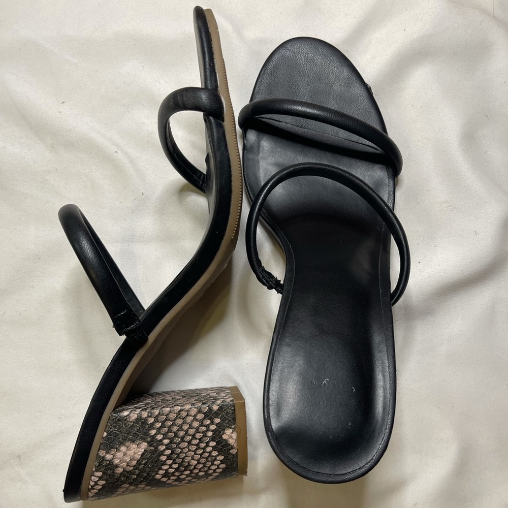 Black Strappy Heels, with snakeskin style heel.
